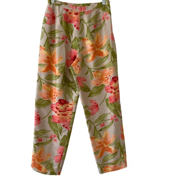 Vintage Tropical Hawaiian Floral Silk Cropped Trouser Pants Womens 6 Pink Orange - Picture 2 of 16